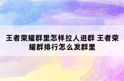 王者荣耀群里怎样拉人进群 王者荣耀群排行怎么发群里